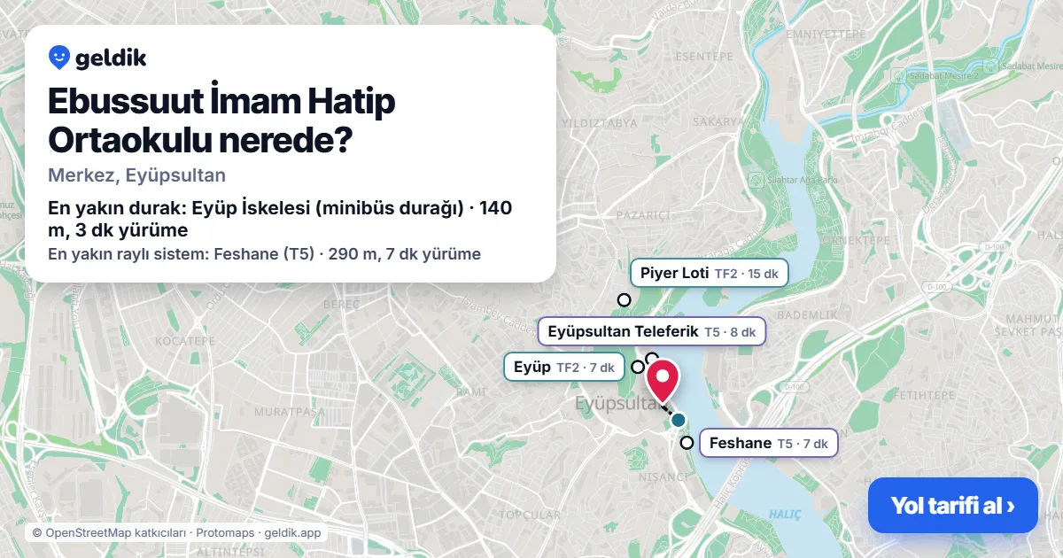 Ebussuut İmam Hatip Ortaokulu nerede: haritada konumu ve en yakın duraklar, yürüme süreleriyle