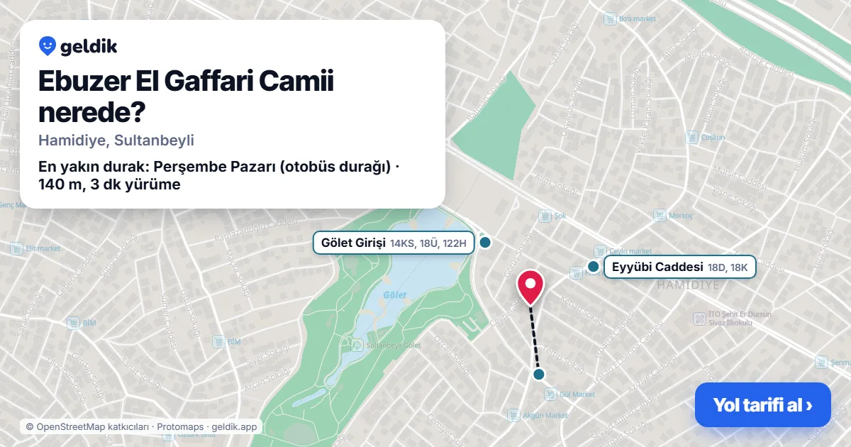 Where is Ebuzer El Gaffari Camii: map with its location and the nearest stops, with walking times