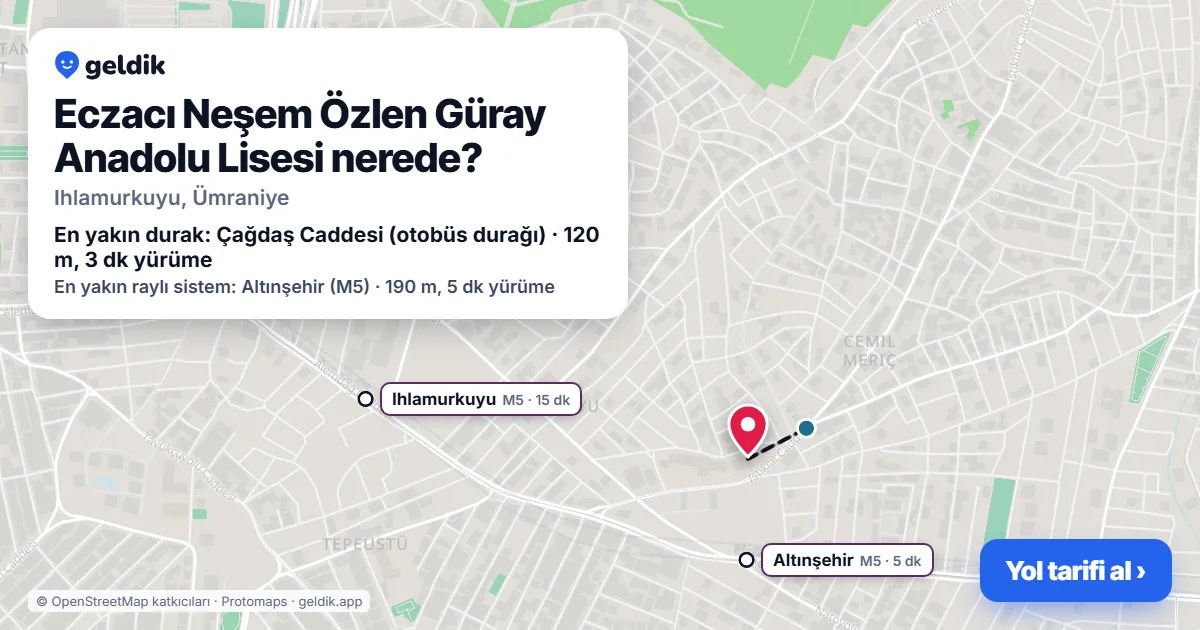 Eczacı Neşem Özlen Güray Anadolu Lisesi nerede: haritada konumu ve en yakın duraklar, yürüme süreleriyle