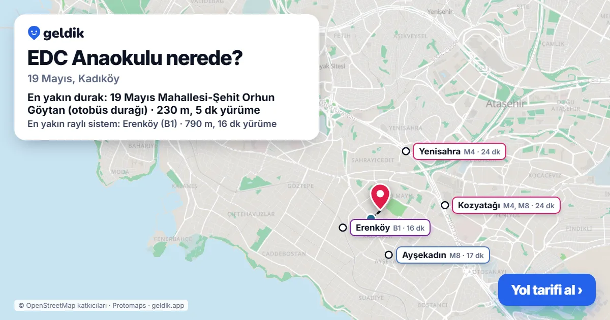 EDC Anaokulu nerede: haritada konumu ve en yakın duraklar, yürüme süreleriyle