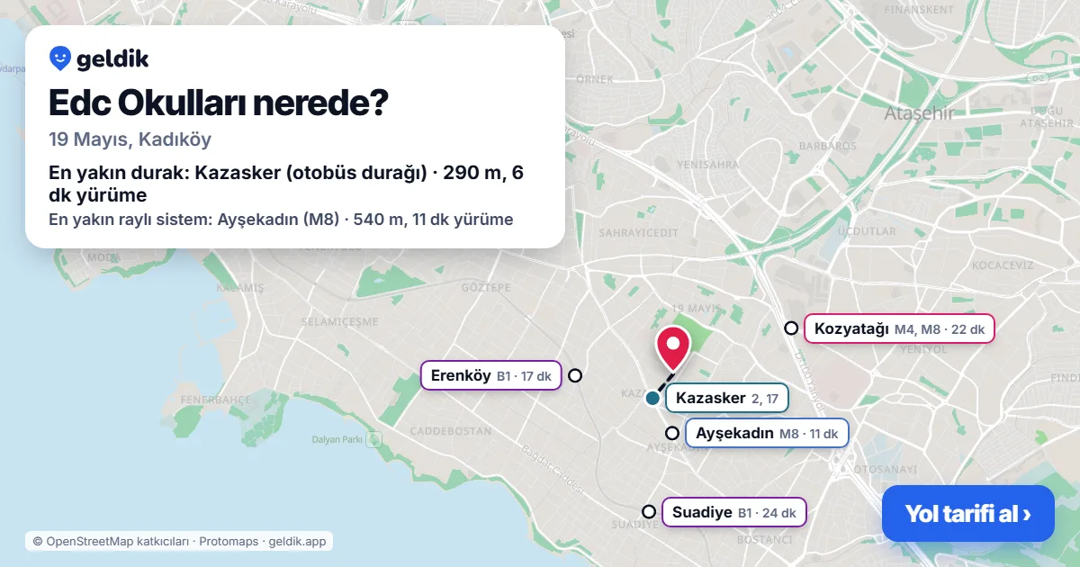 Edc Okulları nerede: haritada konumu ve en yakın duraklar, yürüme süreleriyle