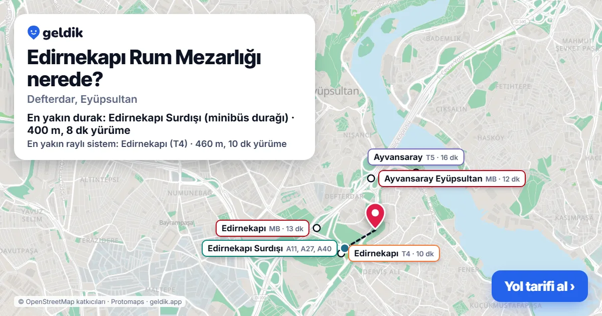 Where is Edirnekapı Rum Mezarlığı: map with its location and the nearest stops, with walking times