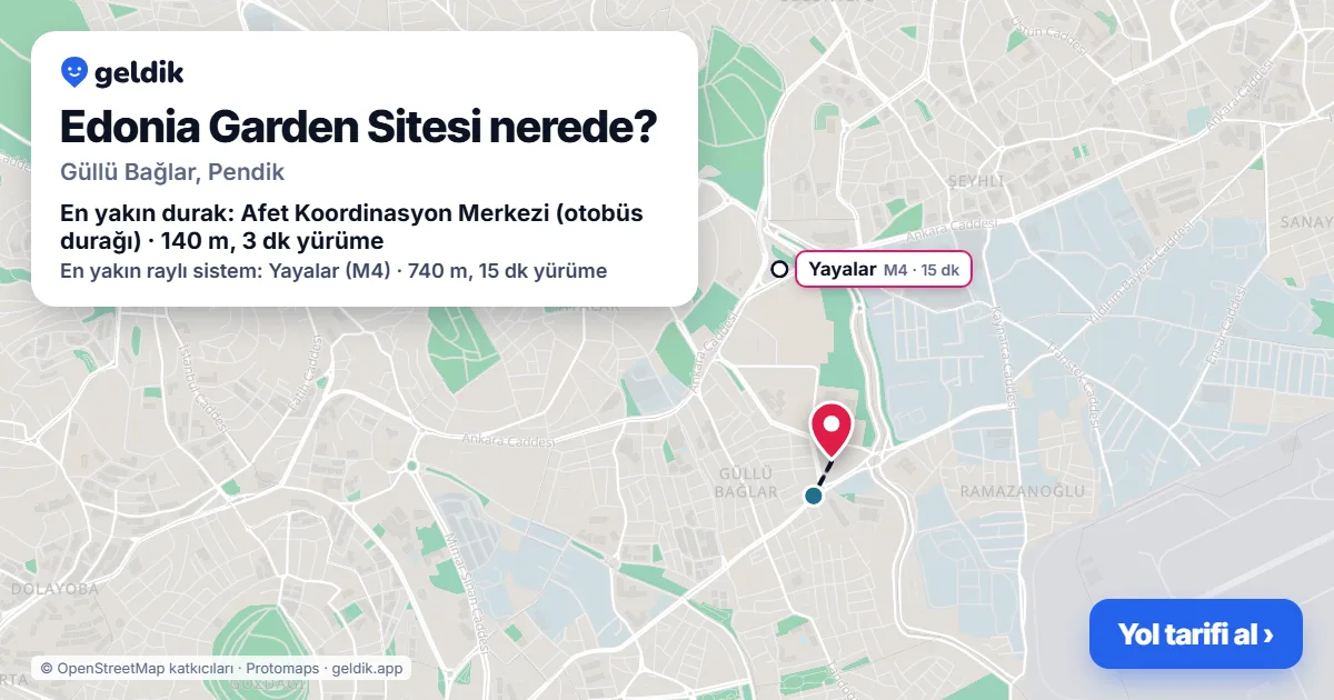 Edonia Garden Sitesi nerede: haritada konumu ve en yakın duraklar, yürüme süreleriyle