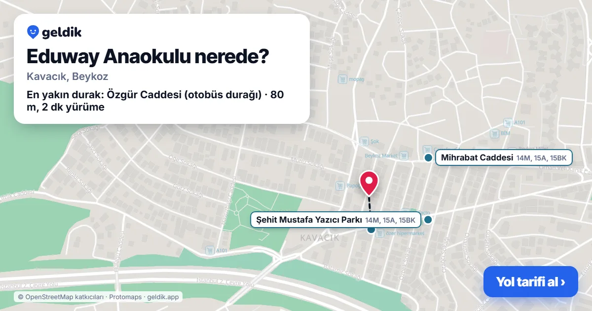 Eduway Anaokulu nerede: haritada konumu ve en yakın duraklar, yürüme süreleriyle
