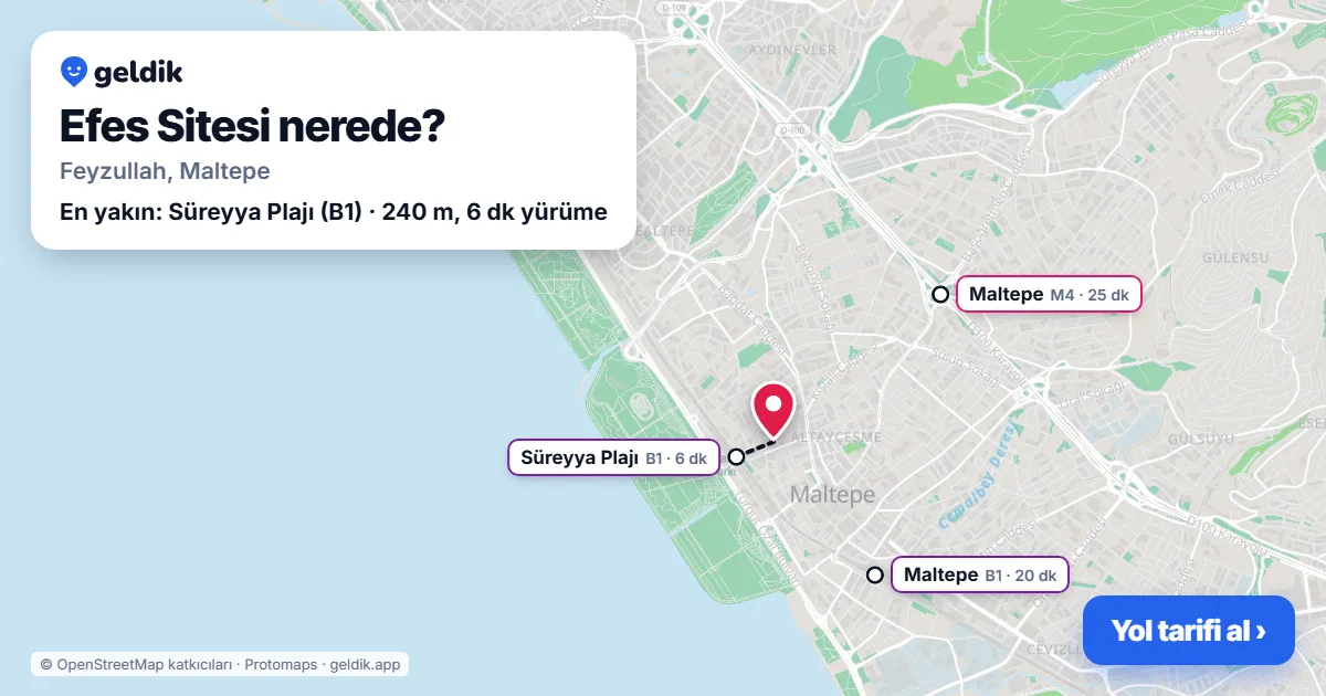 Where is Efes Sitesi: map with its location and the nearest stops, with walking times
