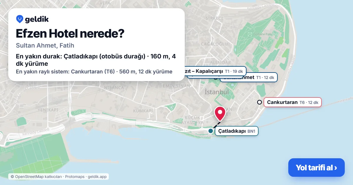Where is Efzen Hotel: map with its location and the nearest stops, with walking times