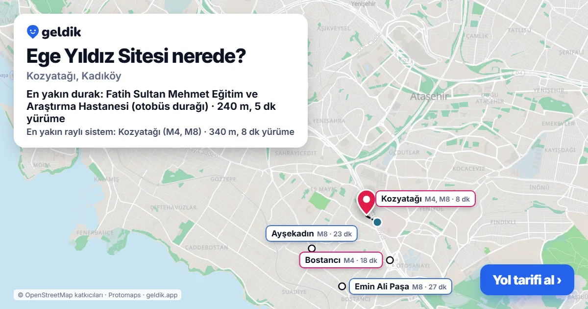 Ege Yıldız Sitesi nerede: haritada konumu ve en yakın duraklar, yürüme süreleriyle