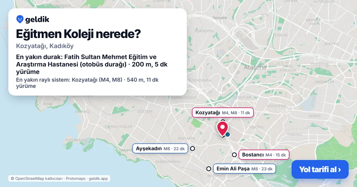 Where is Eğitmen Koleji: map with its location and the nearest stops, with walking times