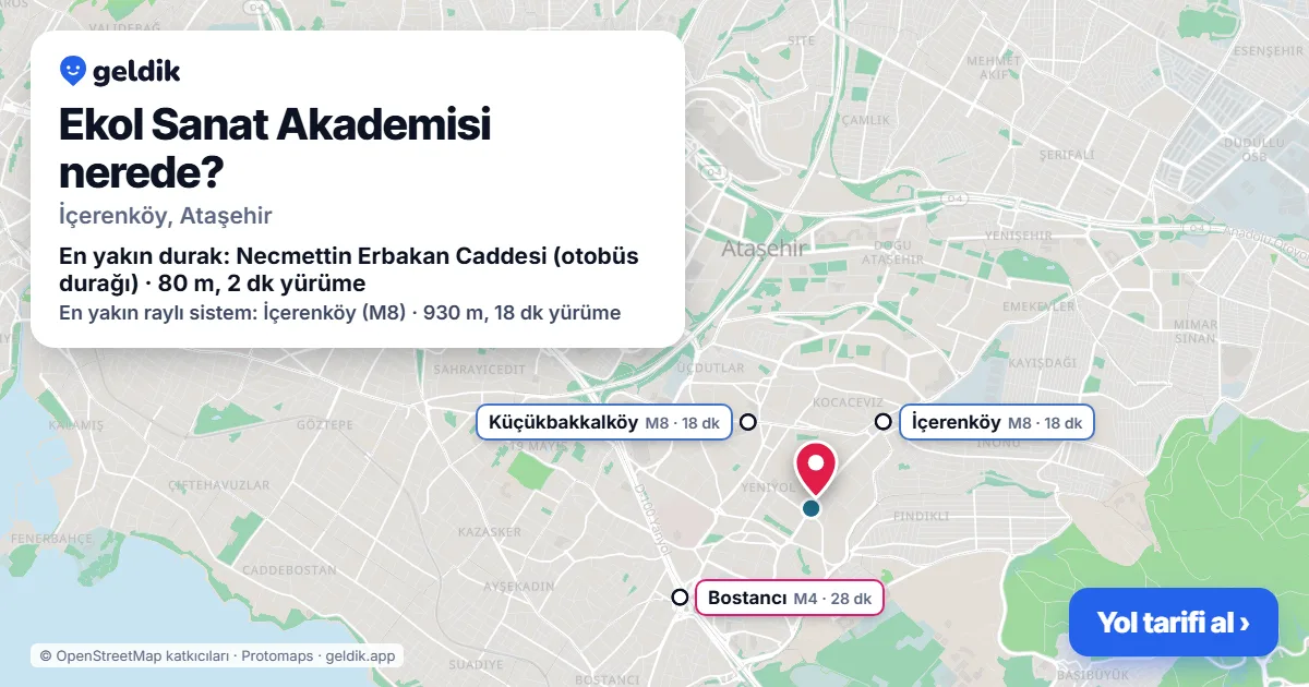 Ekol Sanat Akademisi nerede: haritada konumu ve en yakın duraklar, yürüme süreleriyle