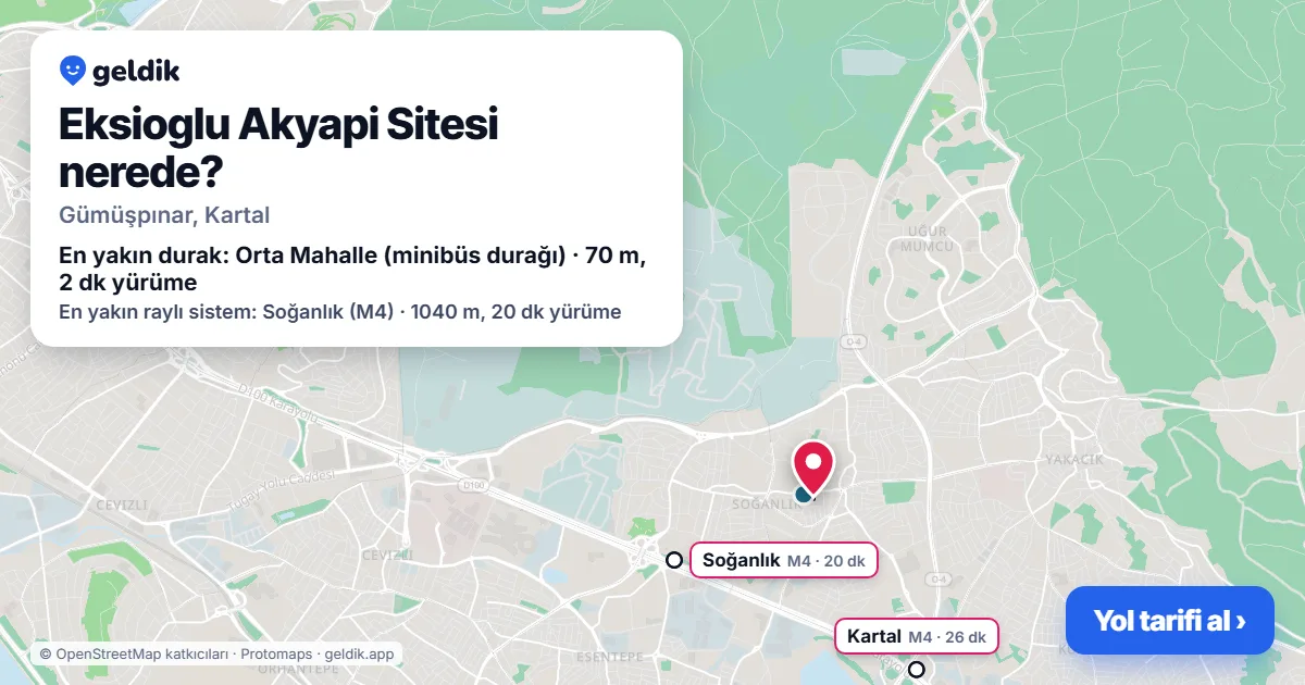 Eksioglu Akyapi Sitesi nerede: haritada konumu ve en yakın duraklar, yürüme süreleriyle