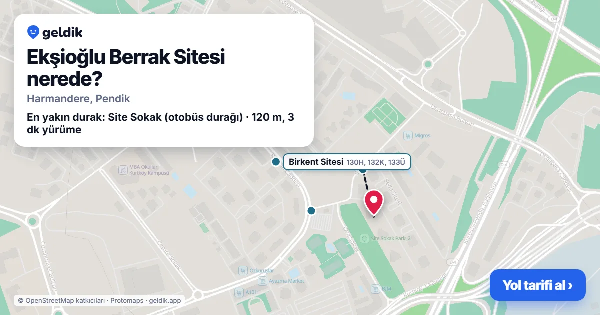 Where is Ekşioğlu Berrak Sitesi: map with its location and the nearest stops, with walking times