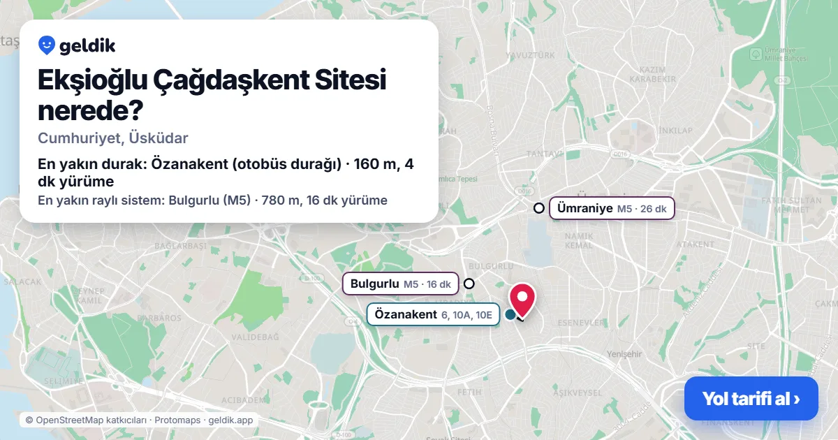 Ekşioğlu Çağdaşkent Sitesi nerede: haritada konumu ve en yakın duraklar, yürüme süreleriyle
