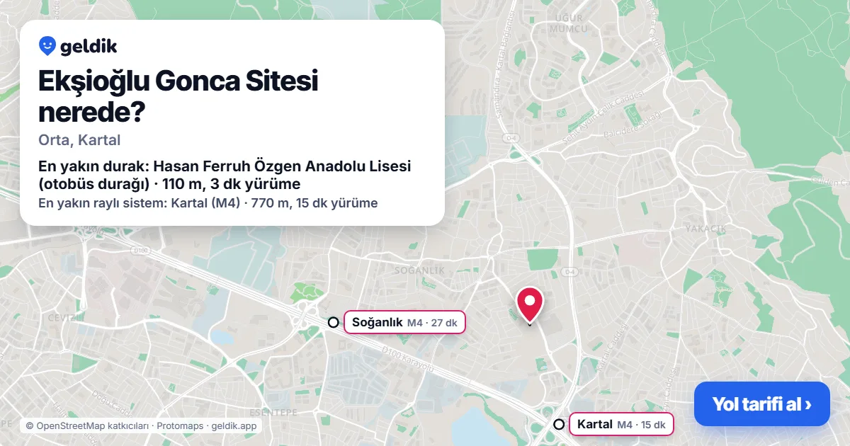 Where is Ekşioğlu Gonca Sitesi: map with its location and the nearest stops, with walking times