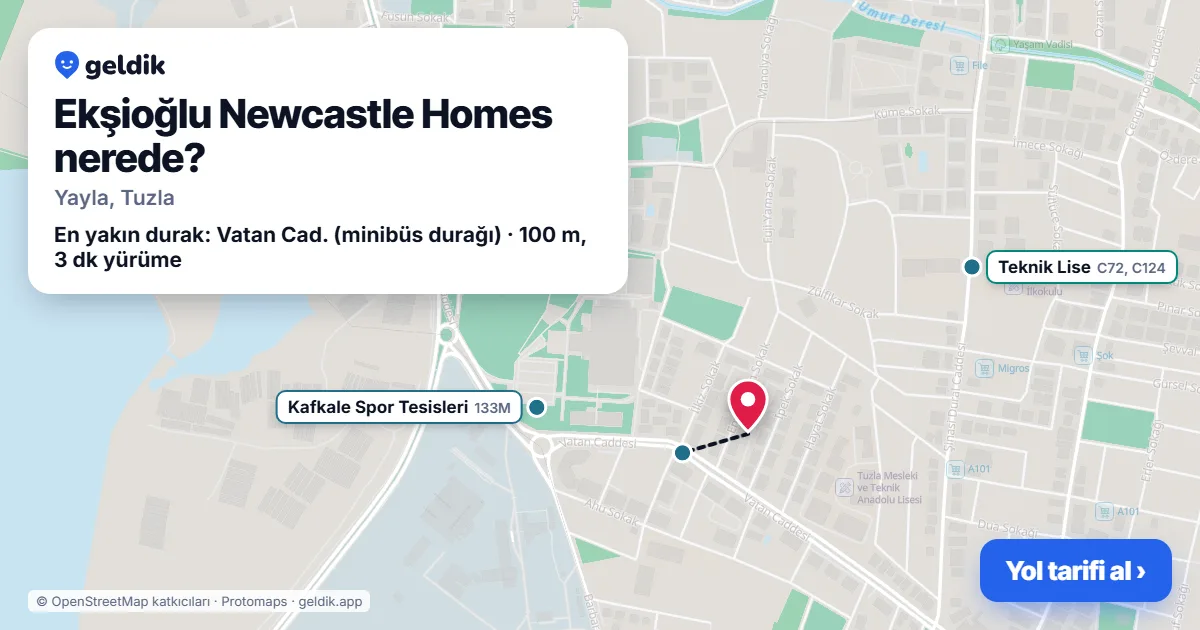 Where is Ekşioğlu Newcastle Homes: map with its location and the nearest stops, with walking times
