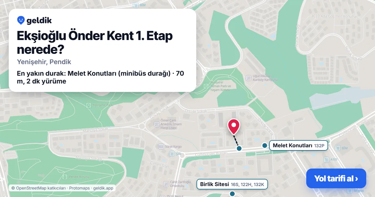 Where is Ekşioğlu Önder Kent 1. Etap: map with its location and the nearest stops, with walking times