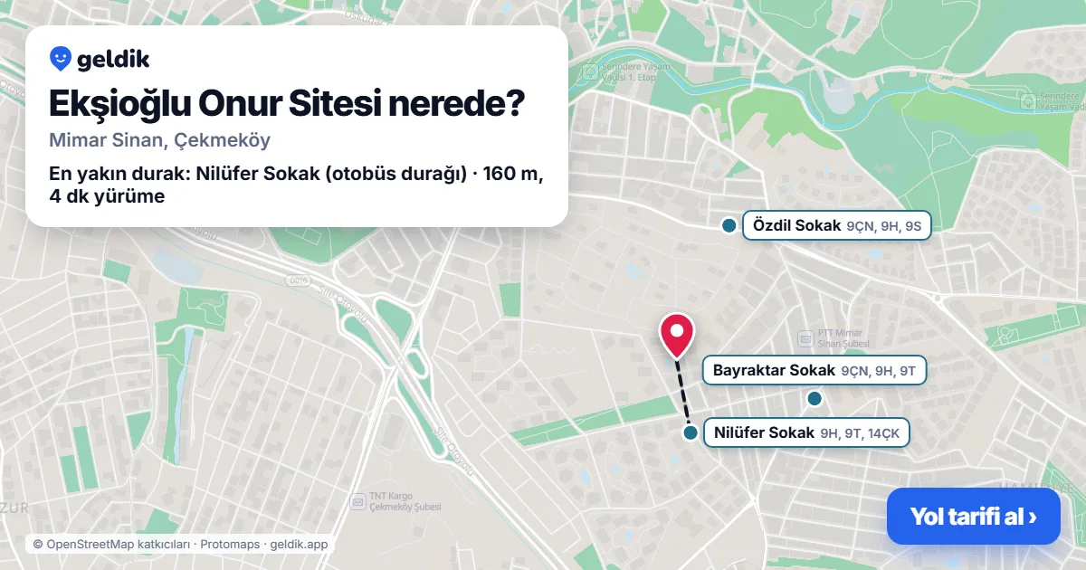 Ekşioğlu Onur Sitesi nerede: haritada konumu ve en yakın duraklar, yürüme süreleriyle