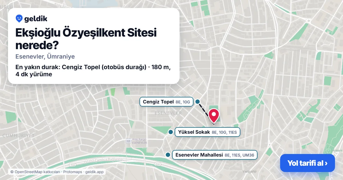 Ekşioğlu Özyeşilkent Sitesi nerede: haritada konumu ve en yakın duraklar, yürüme süreleriyle