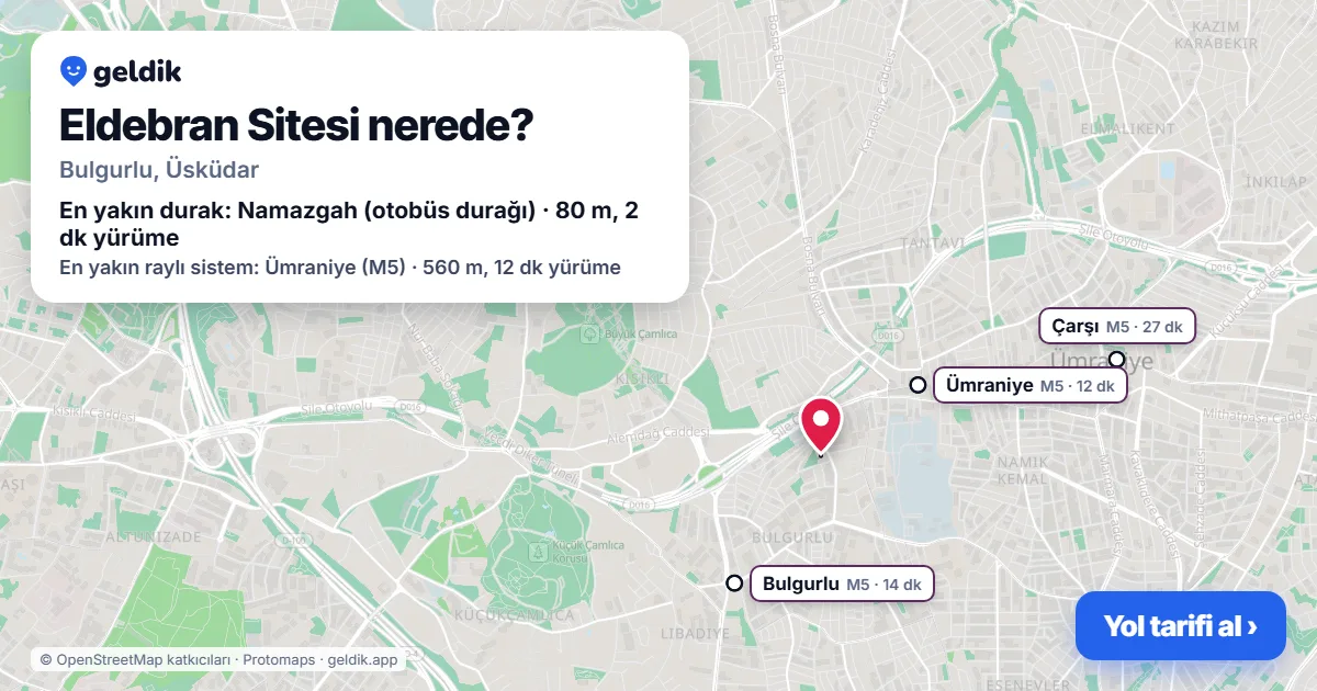 Where is Eldebran Sitesi: map with its location and the nearest stops, with walking times