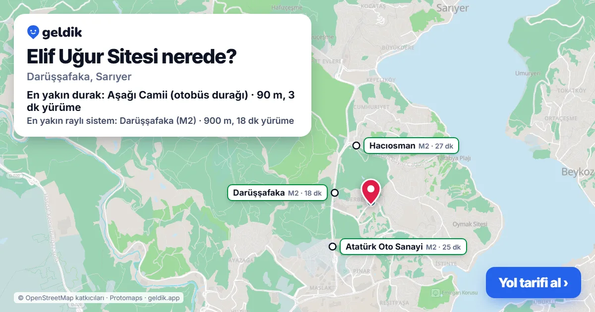 Elif Uğur Sitesi nerede: haritada konumu ve en yakın duraklar, yürüme süreleriyle