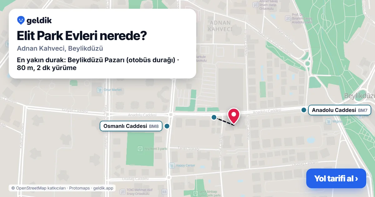 Where is Elit Park Evleri: map with its location and the nearest stops, with walking times