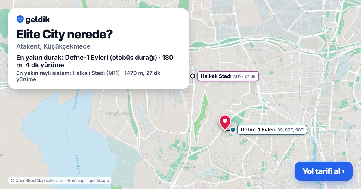 Elite City nerede: haritada konumu ve en yakın duraklar, yürüme süreleriyle