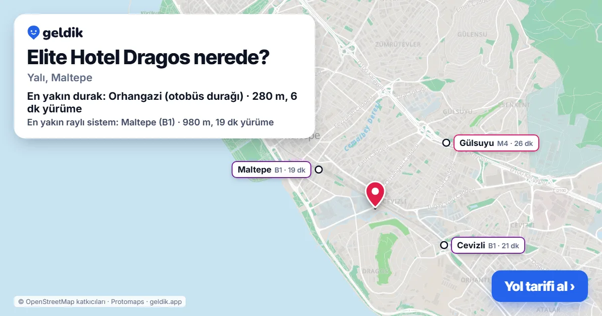 Where is Elite Hotel Dragos: map with its location and the nearest stops, with walking times