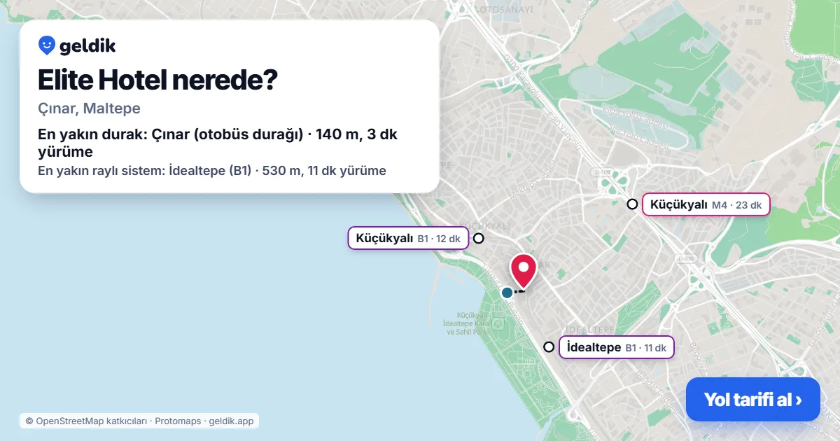 Elite Hotel nerede: haritada konumu ve en yakın duraklar, yürüme süreleriyle