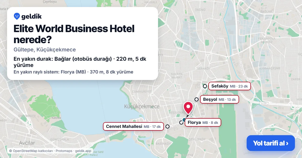 Elite World Business Hotel nerede: haritada konumu ve en yakın duraklar, yürüme süreleriyle