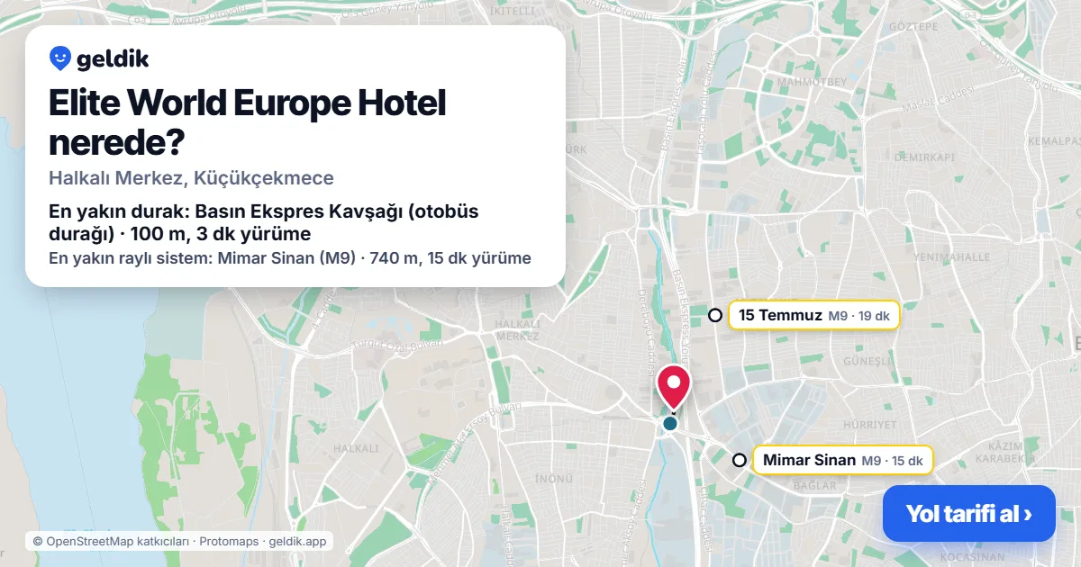Where is Elite World Europe Hotel: map with its location and the nearest stops, with walking times