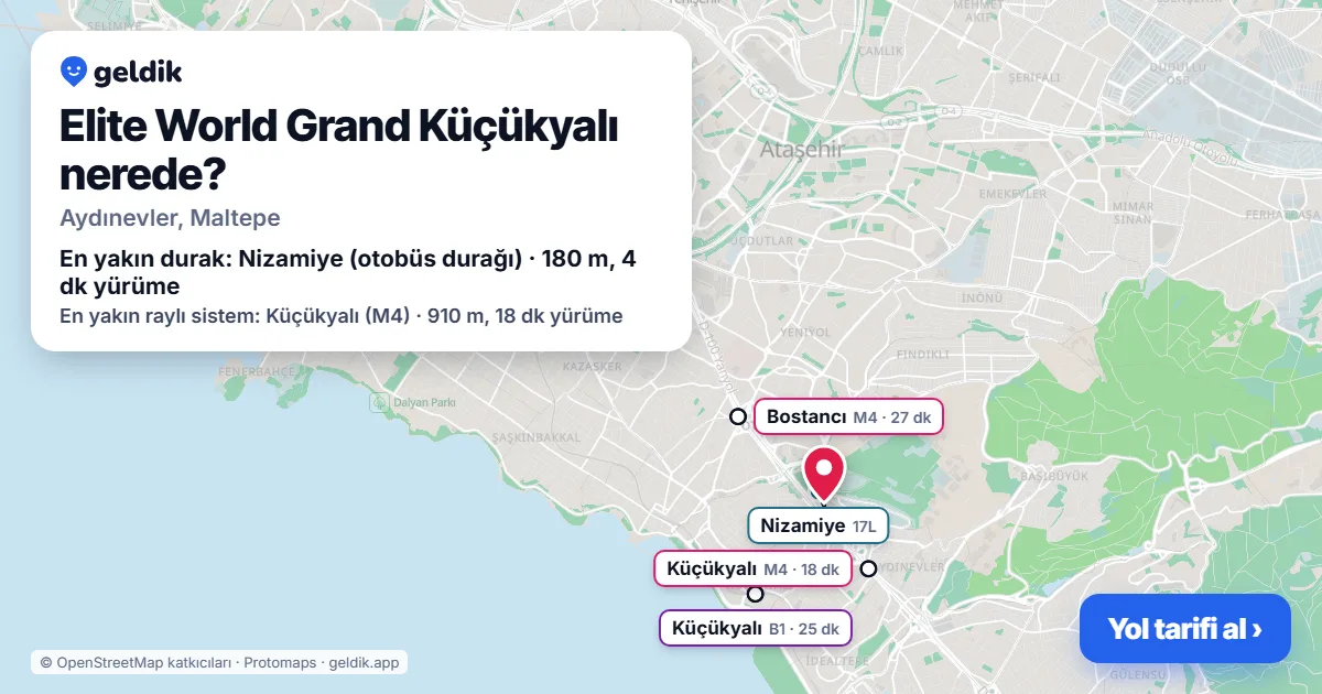 Elite World Grand Küçükyalı nerede: haritada konumu ve en yakın duraklar, yürüme süreleriyle