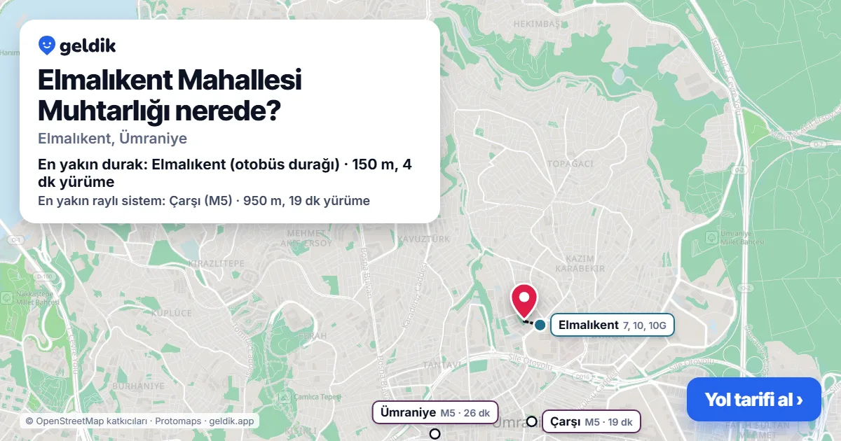 Elmalıkent Mahallesi Muhtarlığı nerede: haritada konumu ve en yakın duraklar, yürüme süreleriyle