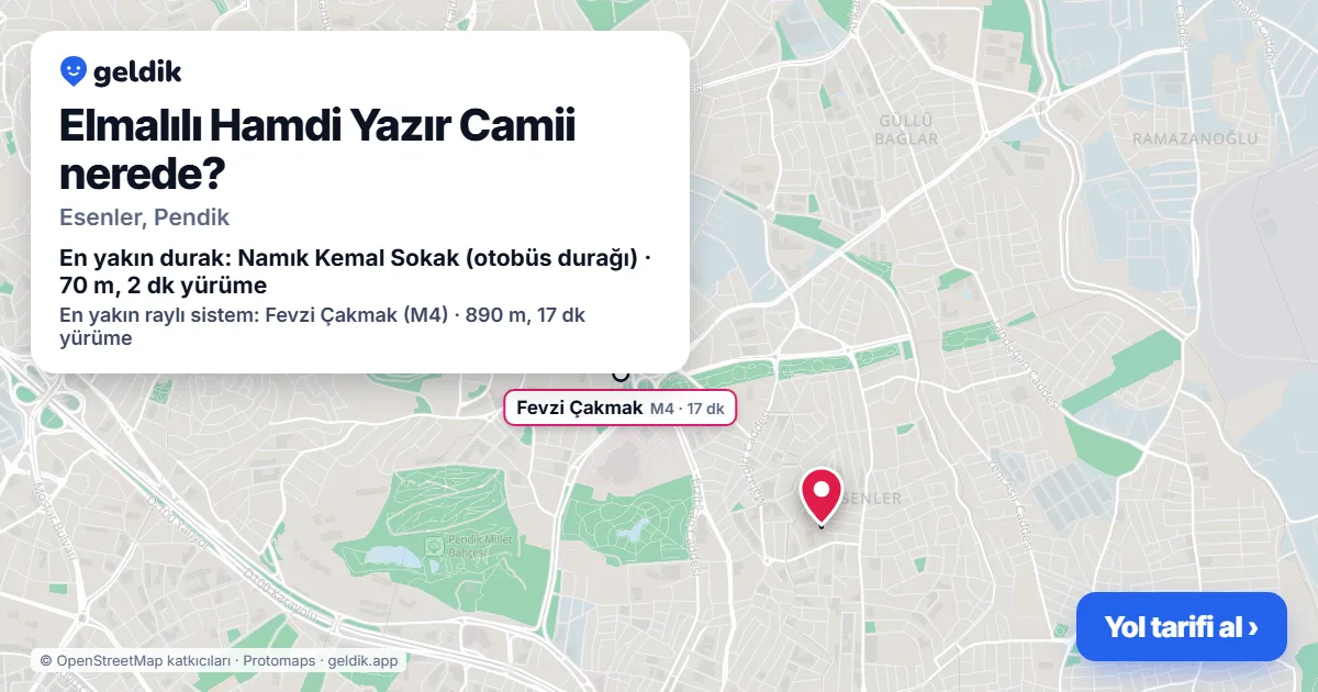 Elmalılı Hamdi Yazır Camii nerede: haritada konumu ve en yakın duraklar, yürüme süreleriyle