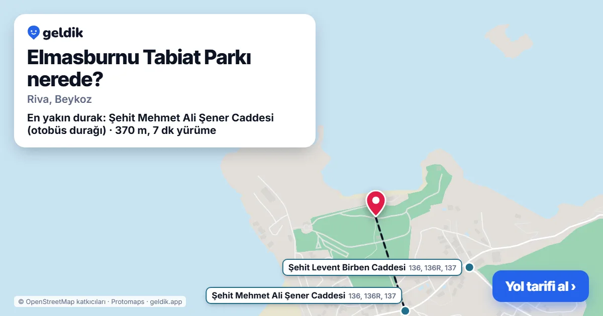 Where is Elmasburnu Tabiat Parkı: map with its location and the nearest stops, with walking times