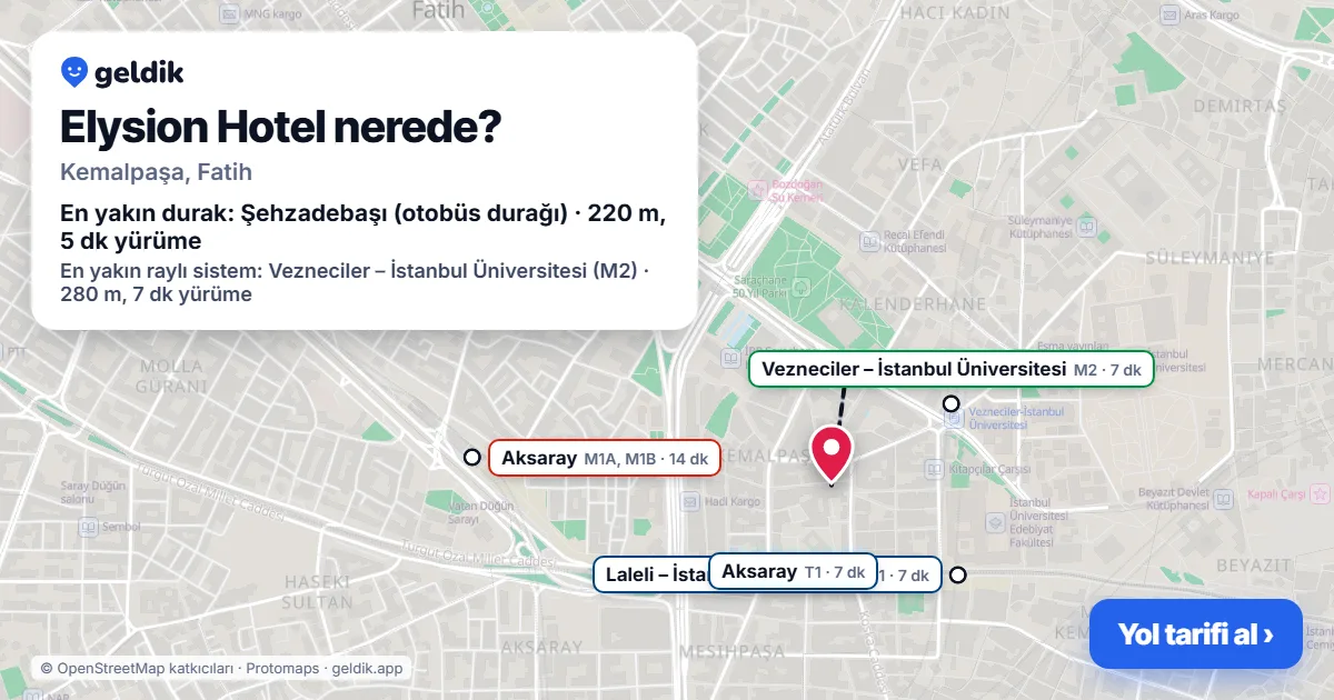 Where is Elysion Hotel: map with its location and the nearest stops, with walking times