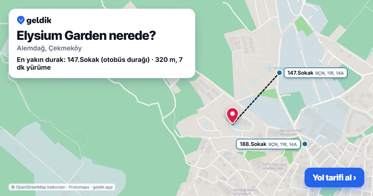 Elysium Garden nerede: haritada konumu ve en yakın duraklar, yürüme süreleriyle