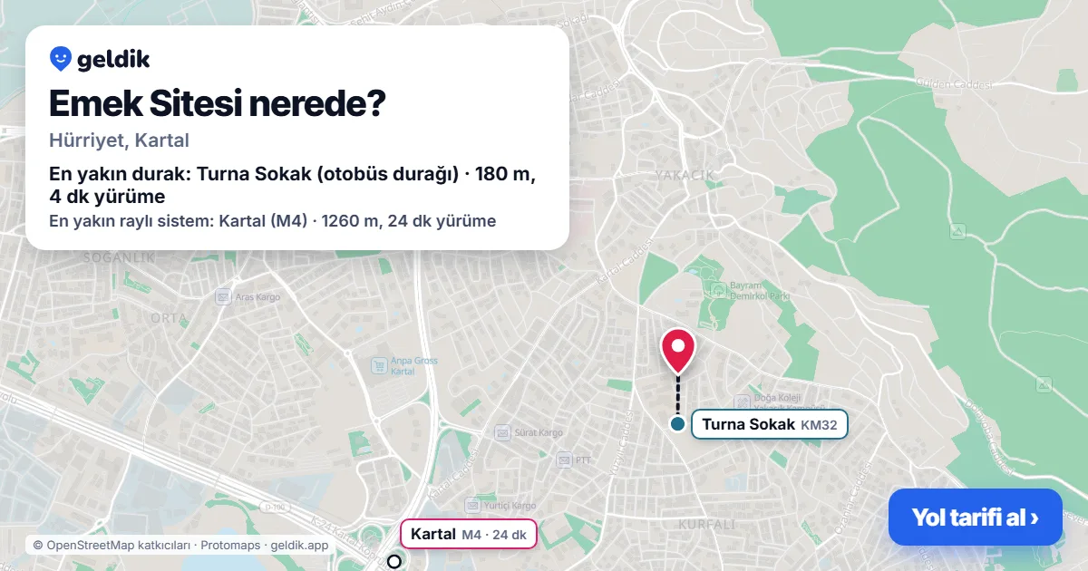 Emek Sitesi nerede: haritada konumu ve en yakın duraklar, yürüme süreleriyle