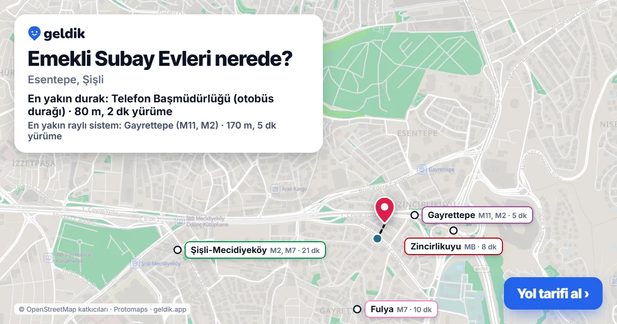 Emekli Subay Evleri nerede: haritada konumu ve en yakın duraklar, yürüme süreleriyle