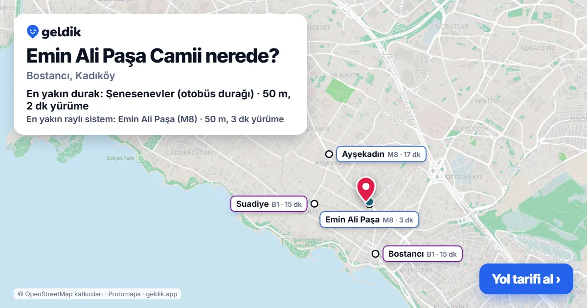 Emin Ali Paşa Camii nerede: haritada konumu ve en yakın duraklar, yürüme süreleriyle