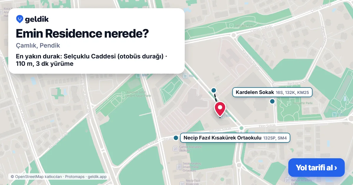 Where is Emin Residence: map with its location and the nearest stops, with walking times