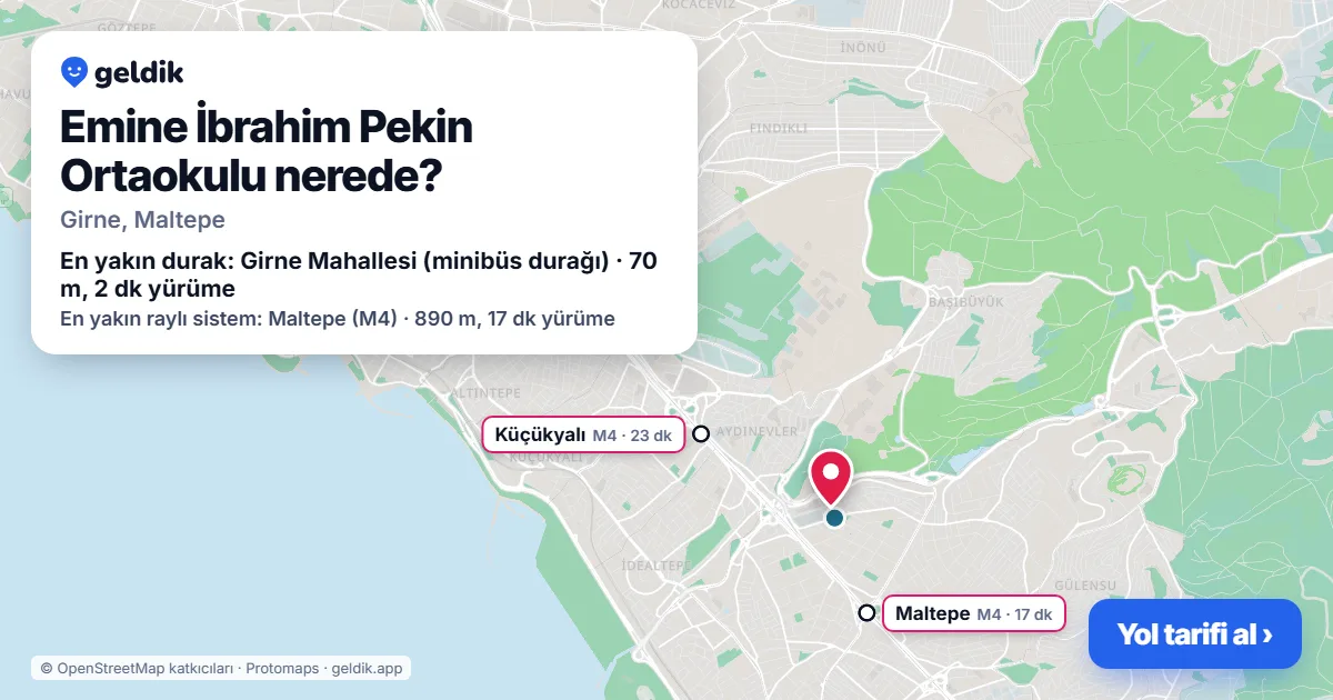 Emine İbrahim Pekin Ortaokulu nerede: haritada konumu ve en yakın duraklar, yürüme süreleriyle