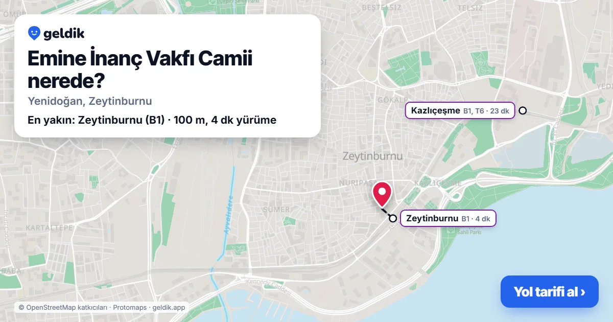 Emine İnanç Vakfı Camii nerede: haritada konumu ve en yakın duraklar, yürüme süreleriyle