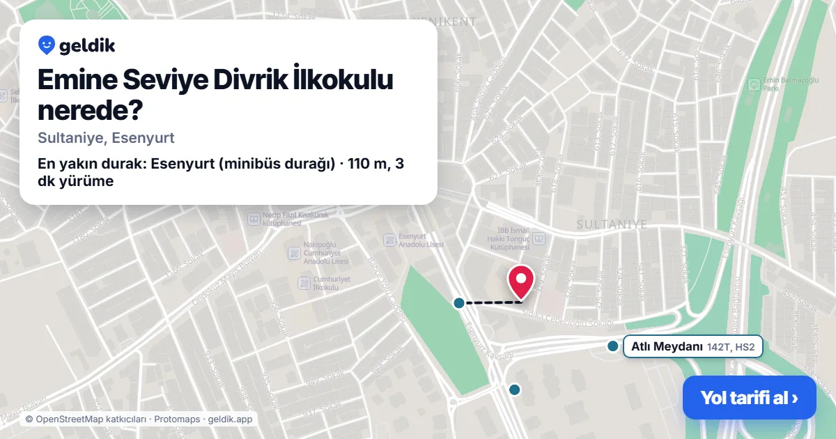 Emine Seviye Divrik İlkokulu nerede: haritada konumu ve en yakın duraklar, yürüme süreleriyle