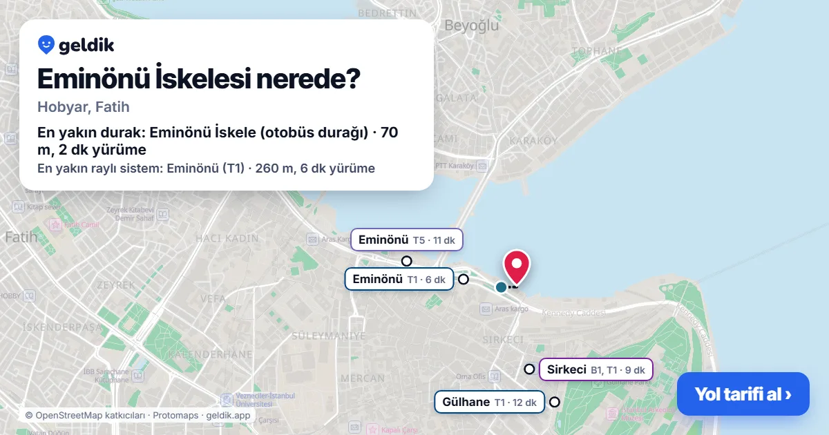 Where is Eminönü Pier: map with its location and the nearest stops, with walking times