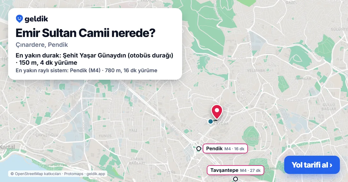 Emir Sultan Camii nerede: haritada konumu ve en yakın duraklar, yürüme süreleriyle