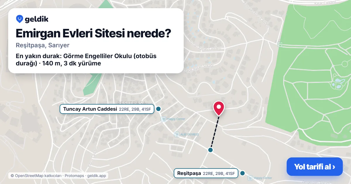 Emirgan Evleri Sitesi nerede: haritada konumu ve en yakın duraklar, yürüme süreleriyle