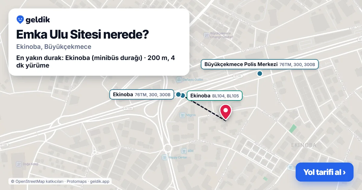 Emka Ulu Sitesi nerede: haritada konumu ve en yakın duraklar, yürüme süreleriyle