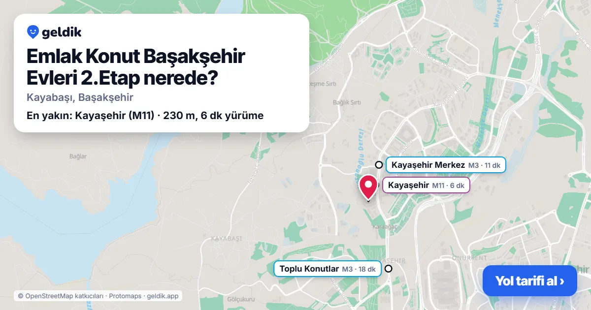 Where is Emlak Konut Başakşehir Evleri 2.Etap: map with its location and the nearest stops, with walking times