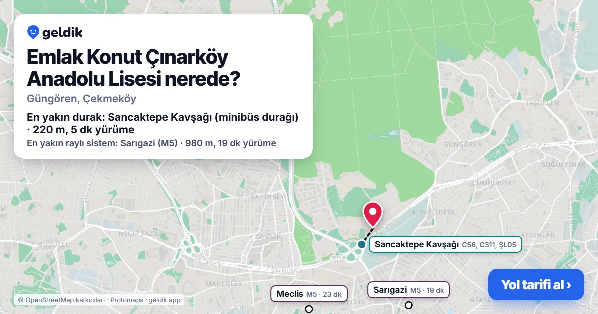 Where is Emlak Konut Çınarköy Anadolu Lisesi: map with its location and the nearest stops, with walking times