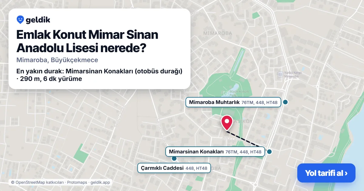 Where is Emlak Konut Mimar Sinan Anadolu Lisesi: map with its location and the nearest stops, with walking times