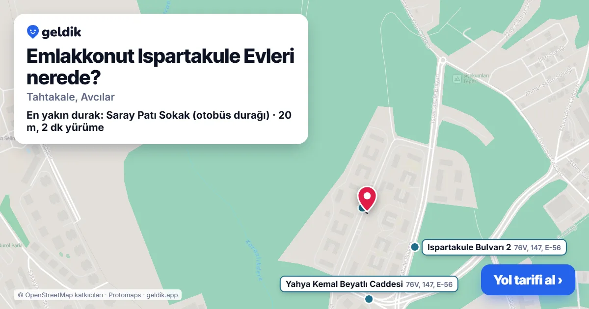 Emlakkonut Ispartakule Evleri nerede: haritada konumu ve en yakın duraklar, yürüme süreleriyle